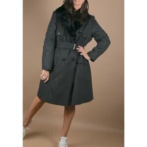 MARC by Marc Jacobs Olive Green Double Breasted Faux Fur Belted Coat Size L